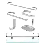 Kit Acessorios Para Banheiro Com 6 Peças Quadrado Inox Cor Cromado