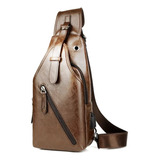 Mochila Para Hombre Mariconera Pechera Hombro Imitación Piel Con Puerto Usb Y Cable Incluido Para Carga De Dispositivos Color Marrón Claro Diseño De La Tela Liso