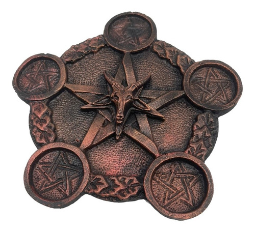 Porta Velas E Incensário Pentagrama Baphomet 18cm Wiccaa Bz