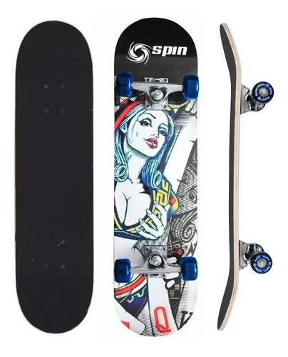 Skate Street Spin Maple Abec 9 Garota Spin Cor Das Rodas Azul Escuro