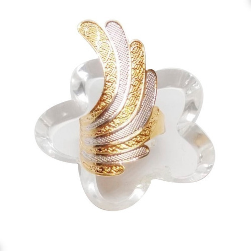 Anillo De Oro 18k Laminado Plumas Doradas Plateadas Mujer 