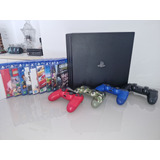 Ps4 Pro 4k 1tb + 4 Controles + Jogos