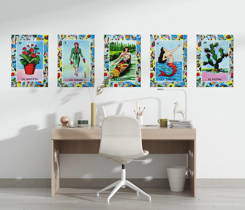5 Divertidas Pinturas Modernas Con Cartas De Loteria 40x60cm