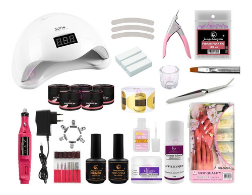 Kit Iniciante Manicure Cabine 48w Lixadeira Caneta Gel Pó