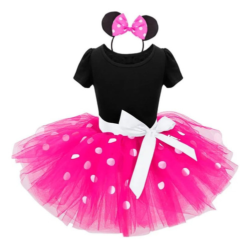 Vestido Minnie Mouse Niña Diadema Orejeras Moño Disfraz Mimi