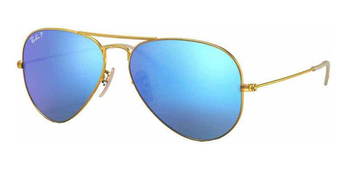 Anteojos De Sol Ray Ban Aviator Dorado Con Espejado Azul