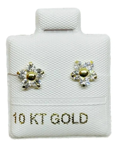 Broquel Oro 10k Garantizado Flor Con Zirconia