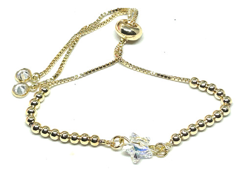 Pulsera Swarovski Cristal Ajustable Bolita Goldfilled Dorado