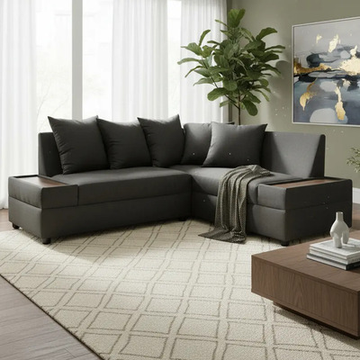 Sala Esquinera Economica Moderna Minimalista Sillón Esquiner Color Chocolate Diseño De La Tela Lino | Meses sin interés