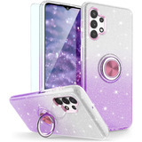 Funda Para Samsung Galaxy A32 5g - Blanca/violeta/glitter