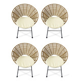 Juego 4 Sillones De Rattan Natural Paris Con Almohadon 