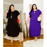 2 Vestidos Longos Midi Plus Size Versatil Moda Verão Atacado