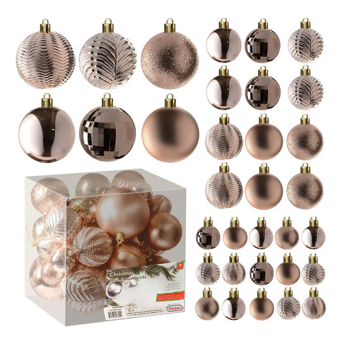 Bolas Para Arbol De Navidad X36u.- 4/6/8cm- Champagne