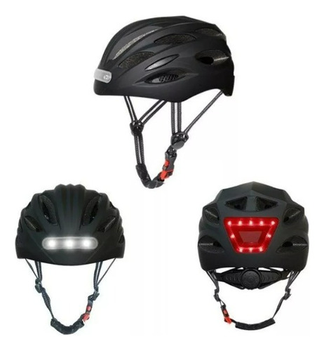 Casco Con Luces Led Usb Monopatín Bici Scooter 54-57cm M