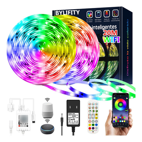 Tiras De Led Wifi 20m Bylifity Luz Led Rgb Inteligentes Músi