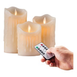 3pcs Luz De Vela Llevada Recargable Decorativa+control Remot