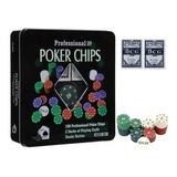 Juego De Poker Naipes 100 Fichas En Estuche Lata 5122