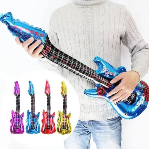 Set De 4 Globos Guitarra Eléctrica  Músicos 80x30cm Surtidos