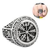 Anillo Acero Inoxidable Brújula Vikingo Color Plata Hombre