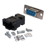 2 Peça - Conector Db9 Fêmea + Macho Com Capa Preta 