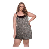 Camisola Feminina Plus Size Liganete Estampada Renda Sensual