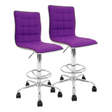 Banqueta Taburete Alta X2 Ruedas Peluquería Camilla Mostrador Newmo Color Violeta