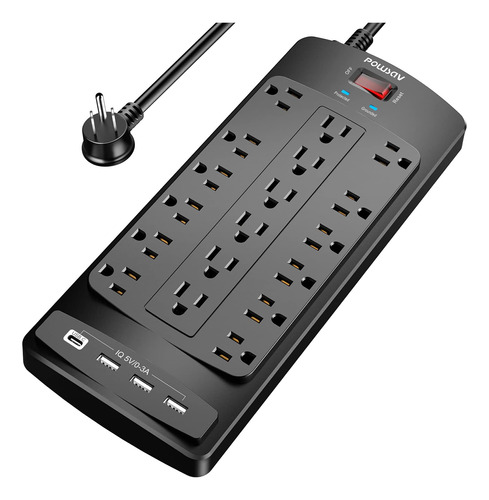 Enchufe Inteligente Marca Powsav /18 Tomas/4 Usb/negro