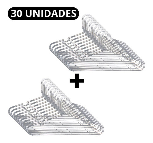 Kit 30 Cabides Transparentes Resistentes Moderno P/ Casaco  