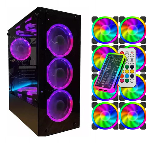 Gabinete Atx Gamer Rgb Com 8 Fans 100% Vidro + Controladora 