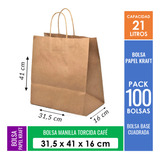 100 Bolsa De Papel Kraft 31,5x41 X 16 Cm