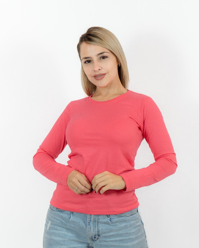 Remera Manga Larga Cuello Cerrado Mujer 100% Algodón Liso