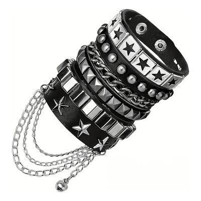 Pulseras Rock Punk Gótica De Cuero Para Mujer Hombre 3piezas