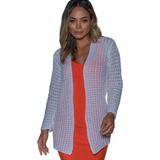 Casaquinho Cardigan Tricot Feminino Blusa Manga Longa Liso