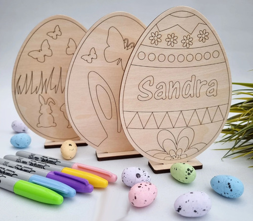 Pack 3 Huevos De Pascua En Madera Personalizados Para Pintar