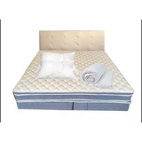 Combo Sommier Colchon King Colcha Almohadas Respaldo 190x180