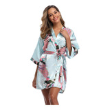 Batas De Seda De Satén Para Mujer, Kimono Floral, Para Novia