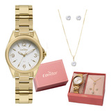 Kit Relógio Feminino Dourado Com Garantia + Brinde Condor