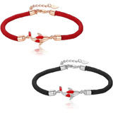 Juego De 2 Pulseras Feng Shui Rojo Y Negro De Cadena De Pece