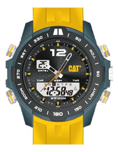 Reloj Cat Horizon Mh-155-27-131 Malla Amarillo Bisel Negro Fondo Negro