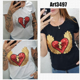 Remera Lentejuelas Corazón Con Alas Talle 1 Y 2