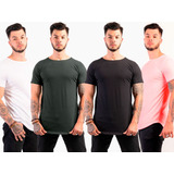 Kit 4 Camisas Camisetas Masculina Long Line Sem Estampa Lisa