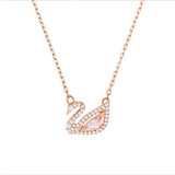 Collar De Cisne Pequeño De Oro Rosa De Plata De Ley S925 [s]