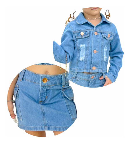 Kit Jaqueta E Mini Saia Jeans Infantil Meina Criança