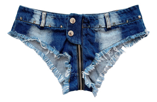 Sexy Moda Mini Shorts Azul Cremalleras De Mezclilla Mujer