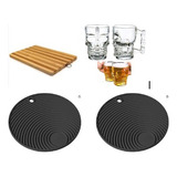 Kit Tabua Bambu+4 Caneca Caveira 510 Ml + 2 Apoio  Preto