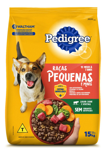 Alimento Pedigree Cães Adultos Raças Pequenas Para Cão Adulto De Raça Pequena Sabor Carne E Vegetais Em Sacola De 15kg