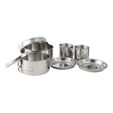 Set 8 Piezas Ollas Acero Inoxidable Camping Cocina