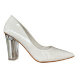 Zapato Stiletto Tacon Transparente Blanco