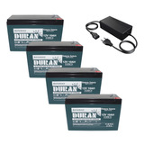 Kit 4 Baterias Duran 12v 9ah Alarme Cerca Bike Carregador