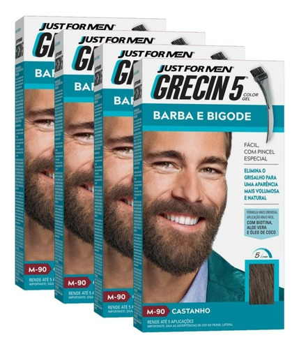 Kit 4 Tinturas Grecin 5 Gel Barba E Bigode 28g Castanho M90